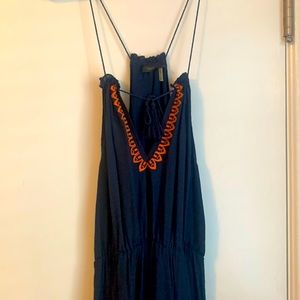blue and orange embroidery floor-length maxi summer dress